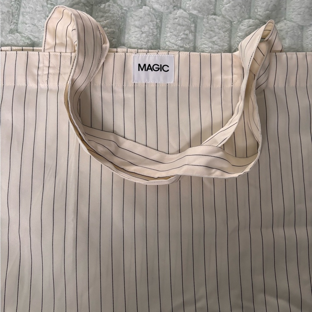 Magic Cream Tote with Black Stripes